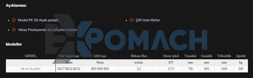 PK-30 CLASSIC 3 Toplu Motorlu Profil & Boru Bükme Makinesi