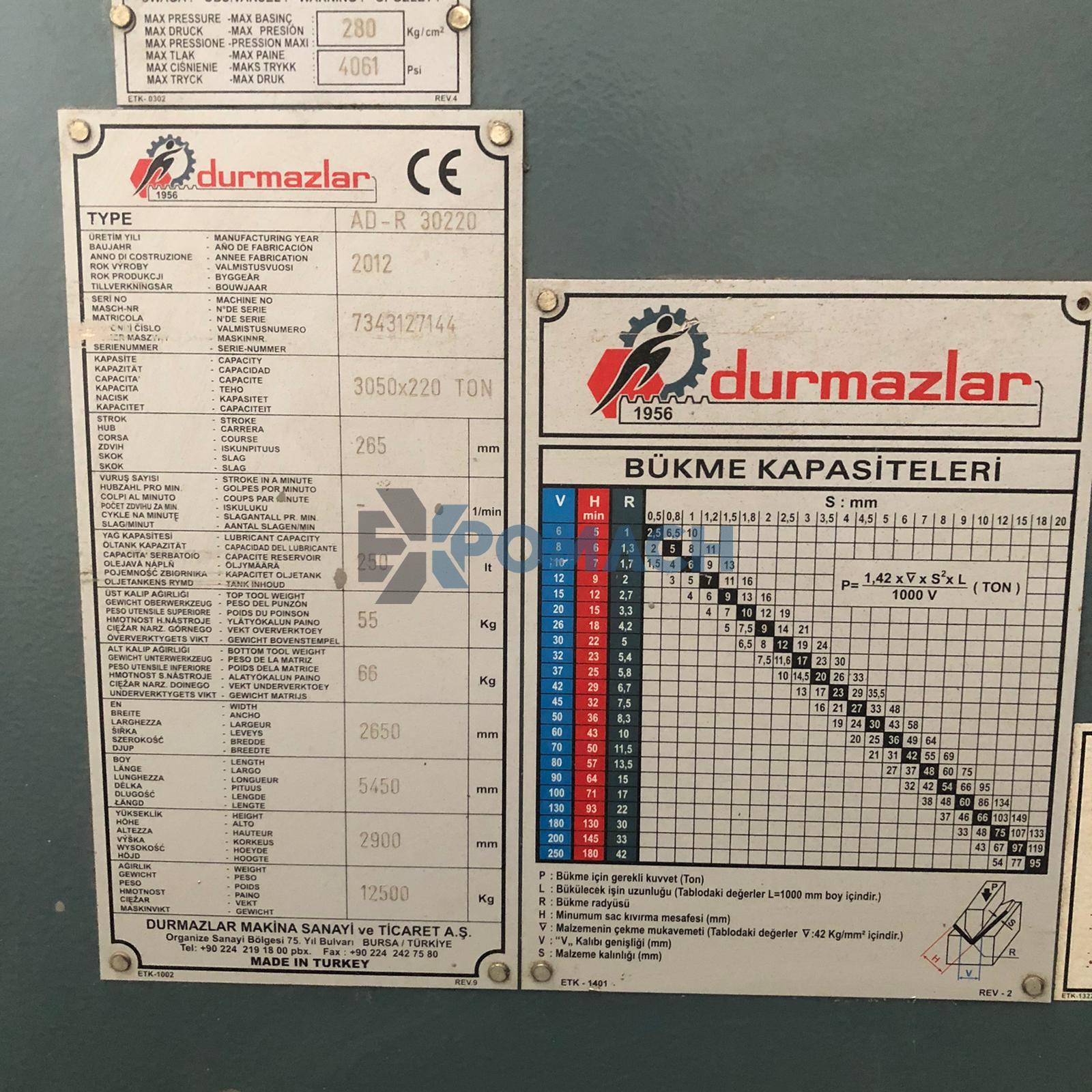 DURMAZLAR MARKA AD-R SERİSİ 3 MT 10 MM CNC HİDROLİK ABKANT PRES