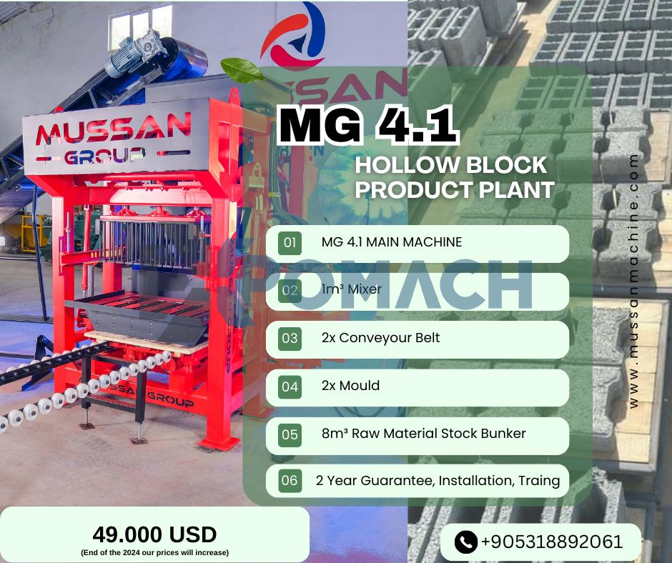 MUSSAN MG 4.1 HOLLOW BLOCK, PAVE, KERBSTONE MACHINE